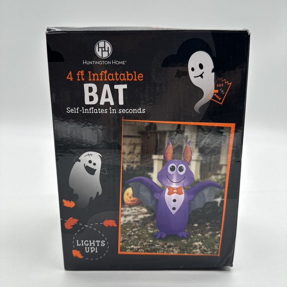 Halloween 4 Ft Inflatable Light Up Purple Bat Huntington Home Self Inflate 2022